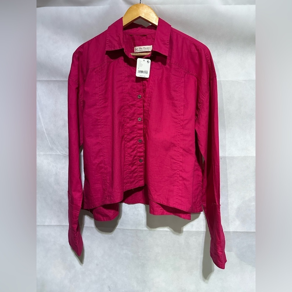 NEW We the Free People Shirt Women’s S Pink Remade Poplin Button Up Double Cuff